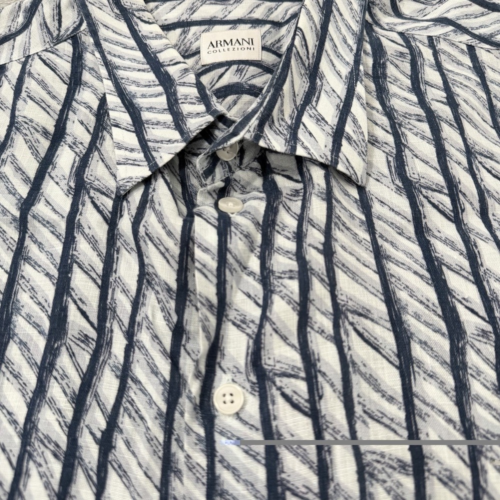 VTG ARMANI COLLEZIONI 100% Fine Flax Linen Button Up Shirt 2XL Abstract Coastal